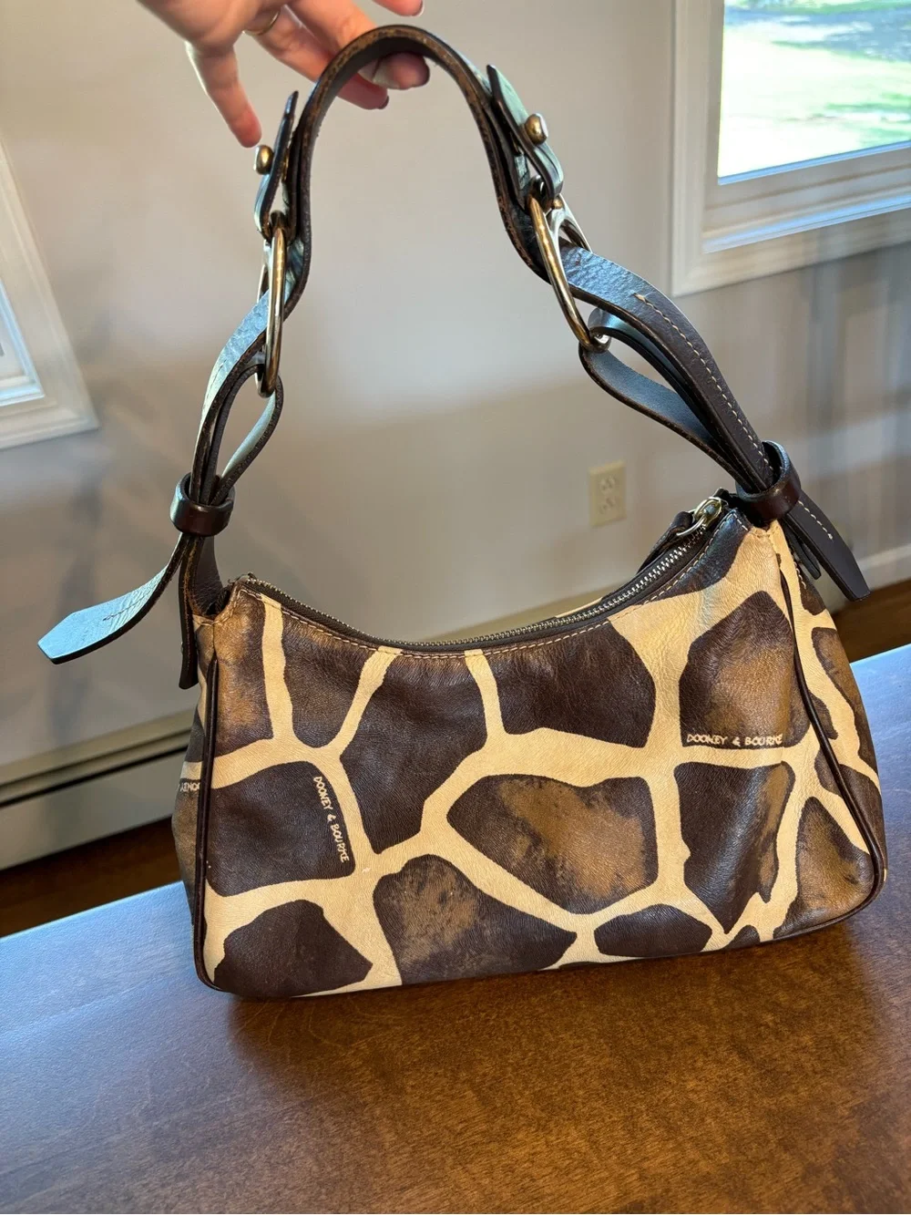 Dooney & Bourke Brown and Cream Giraffe-Print Shoulder Bag